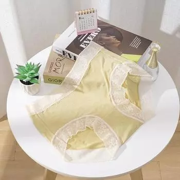 Летнее тонкое нижнее белье, женские кружевные трусы Pure Desire, бесшовные, шелковые, со средней талией, модные трусы для девочек one size жёлтый