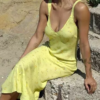 Летнее тонкое пляжное платье с высокой талией женское с V-образным вырезом без рукавов сексуальное длинное платье с открытой спиной с цветочным принтом Femme элегантные платья для отдыха на бретельках женские S зелёный