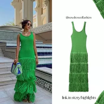 Летнее трикотажное платье с кисточками и подвязками на чулки Large