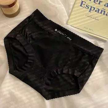 Летнее ультратонкое яркое шелковое нижнее белье в холодную трехмерную клетку с высокой эластичностью и комфортом, женское нижнее белье из чистого хлопка M чёрный