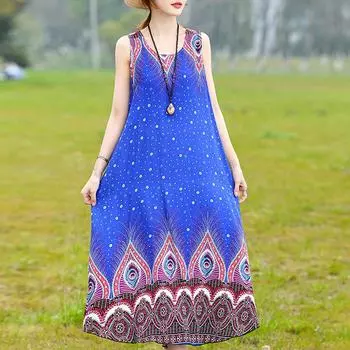 Летнее винтажное платье больших размеров, элегантные длинные платья без рукавов для женщин XL
