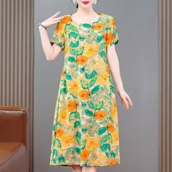 Летнее винтажное платье больших размеров для женщин, элегантные длинные платья с короткими рукавами XL