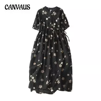 Летнее женское элегантное дышащее платье средней длины с эластичной резинкой на талии больших размеров M