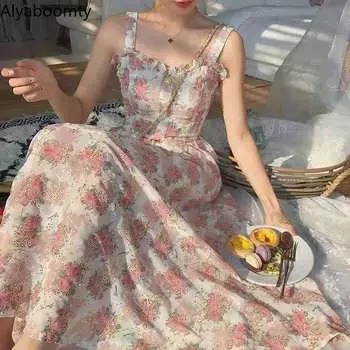 Летнее женское элегантное милое сарафан миди розового, фиолетового, бежевого цвета, ажурное нежное платье без рукавов, женственное платье с вышивкой One Size бежевый