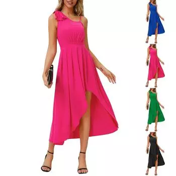 Летнее женское элегантное плиссированное платье без рукавов с бантом на подтяжках для женщин L
