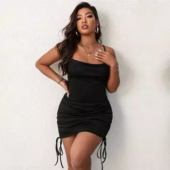 Летнее женское черное платье без рукавов с открытой спиной, тонкое сексуальное платье на бедрах, темпераментное модное вечернее платье больших размеров XL чёрный
