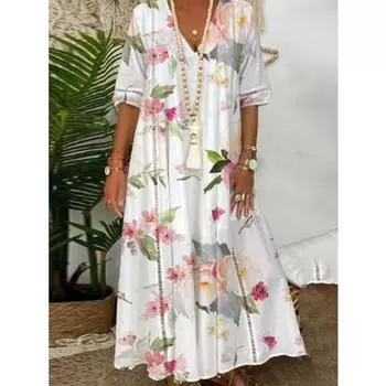 Летнее женское длинное платье с принтом - Коллекция Европа и Америка XXL белый