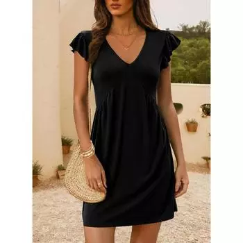 Летнее женское длинное платье с рукавами-крылышками, V-образным вырезом, сложенное, большое свободное платье S