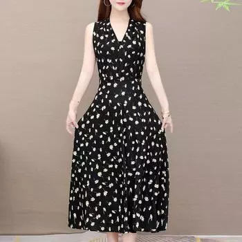 Летнее женское длинное платье, тонкое элегантное платье без рукавов с v-образным вырезом L