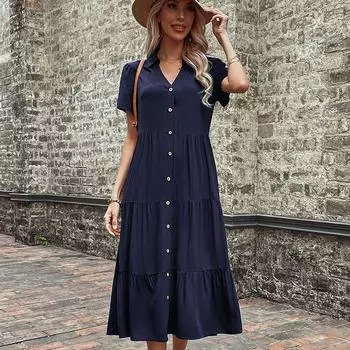 Летнее женское французское длинное платье средней длины в стиле Хепберн, однобортное, однотонное, с V-образным вырезом S бордовый