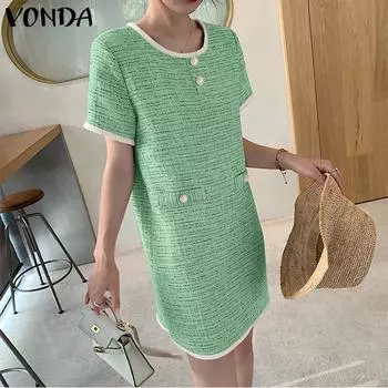 Летнее женское короткое платье VONDA с короткими рукавами и цветным рисунком