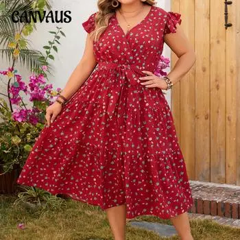 Летнее женское красное платье с принтом больших размеров, кружевное платье без рукавов с короткими рукавами и длинными рукавами