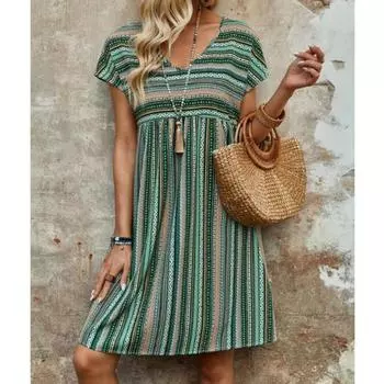 Летнее женское красочное полосатое платье с рукавами «летучая мышь» Повседневные платья с цветочным принтом S оранжевый