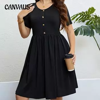 Летнее женское квадратное платье больших размеров, черные тонкие платья с круглым вырезом и талией