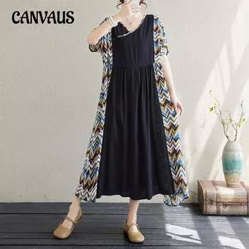 Летнее женское литературное свободное платье большого размера с v-образным вырезом и короткими рукавами One Size синий