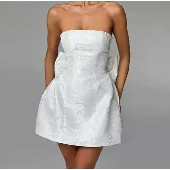 Летнее женское милое облегающее жаккардовое мини-платье без бретелек в европейском и американском стиле с бантом S