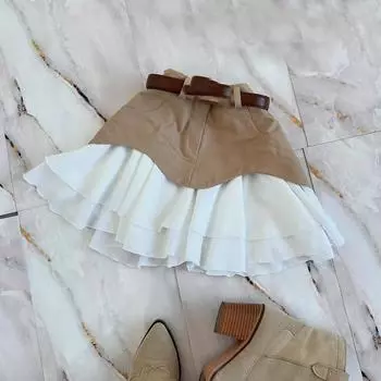 Летнее женское мини-платье с юбкой-тортом с оборками, с завышенной талией, без пояса XS хаки