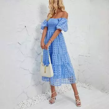 Летнее женское модное однотонное плиссированное платье длиной до щиколотки с короткими рукавами XL