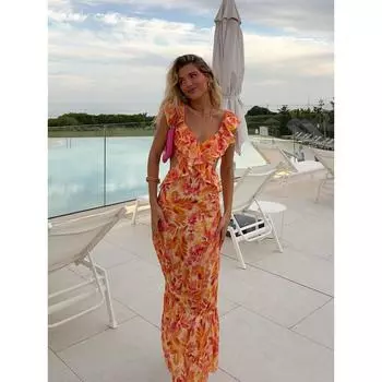 Летнее женское новое многослойное платье миди с украшением на бретелях, дизайнерское платье с нишей и крестиком, с оборками и принтом, женское платье XS