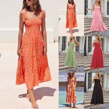 Летнее женское облегающее платье в стиле пляжного отдыха с подтяжками и открытой спиной, с принтом, без рукавов, с квадратным воротником и высокой талией XL розовый