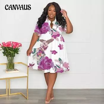 Летнее женское однобортное платье с лацканами с принтом, женское модное повседневное платье-рубашка больших размеров с коротким рукавом XL небесно-голубой