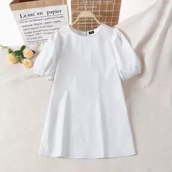 Летнее женское однотонное свободное короткое платье VONDA с короткими пышными рукавами и круглым вырезом M чёрный