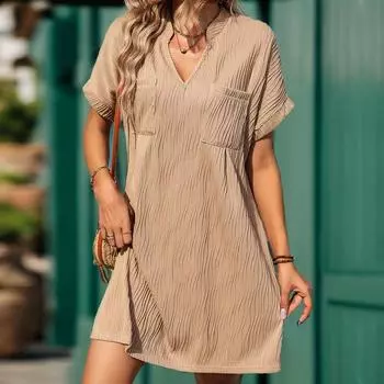 Летнее женское однотонное свободное платье S коричневый