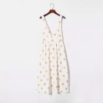 Летнее женское платье 2024 года в K-стиле, свежее, контрастного цвета, в горошек, сексуальное, с глубоким V-образным вырезом, открытой спиной, завышенной талией, приталенное, молодежное платье на бретелях Circular Print S