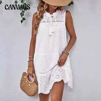 Летнее женское платье без рукавов, модное отпускное темпераментное элегантное белое платье S белый