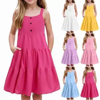 Летнее женское платье без рукавов платье для отдыха с карманом для денег A Word 100 горячий розовый