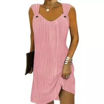 Летнее женское платье без рукавов с v-образным вырезом, однотонное, длиной выше колена, с рисунком волны воды, свободное повседневное повседневное короткое платье для поездок на работу M