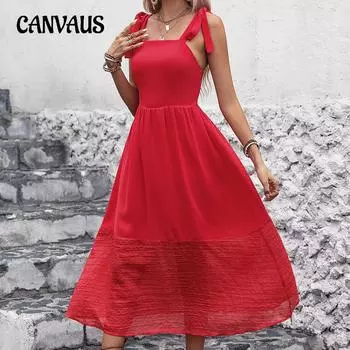 Летнее женское платье без рукавов с ремешками, красные элегантные пригородные платья S красный