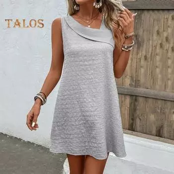 Летнее женское платье без рукавов с наклонным вырезом и аппликацией, облегающее однотонное мини-платье трапециевидной формы для свиданий, вечеринок и отдыха S жёлтый/зелёный