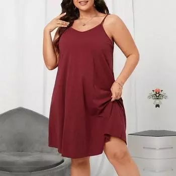 Летнее женское платье без рукавов с лямкой на шее, свободное платье больших размеров, повседневное модное удобное платье для женщин, однотонное пляжное платье XL бордовый