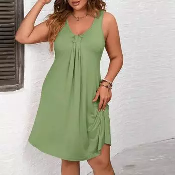 Летнее женское платье без рукавов с v-образным вырезом, темпераментное модное повседневное пригородное платье, удобное и дышащее зеленое вечернее платье больших размеров XL