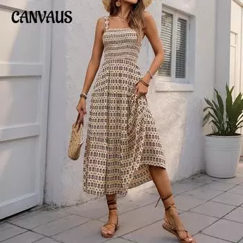 Летнее женское платье без рукавов с высокой талией и подолом A-Hem Halter S хаки