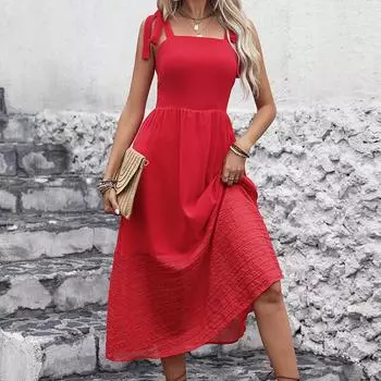 Летнее женское платье без рукавов с ремешками, красные элегантные пригородные платья S красный