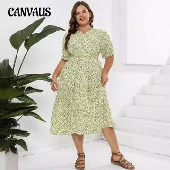 Летнее женское платье больших размеров с цветочным принтом и v-образным вырезом с коротким рукавом и завязкой на талии, тонкие большие распашные платья с принтом XL зелёный