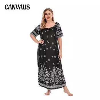 Летнее женское платье больших размеров, винтажные свободные платья, повседневные длинные платья с короткими рукавами для отпуска и отдыха L чёрный