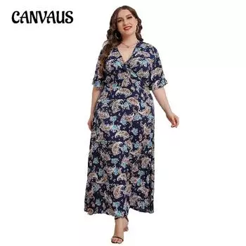 Летнее женское платье больших размеров с v-образным вырезом и принтом, платья с короткими рукавами XL темно-синий