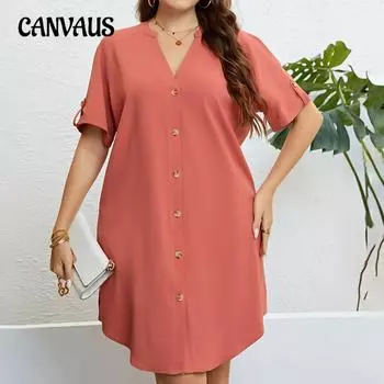 Летнее женское платье больших размеров с v-образным вырезом на пуговицах, свободные платья в стиле XL оранжевый