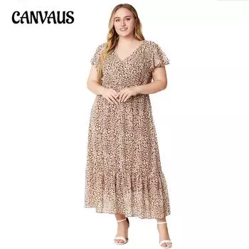 Летнее женское платье больших размеров из шифона с v-образным вырезом 0XL
