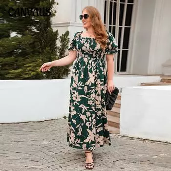 Летнее женское платье больших размеров с принтом, повседневное отпускное платье, богемные элегантные длинные платья миди XL синий