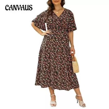 Летнее женское платье больших размеров с v-образным вырезом и цветочным принтом, платья с короткими рукавами, свободные длинные платья