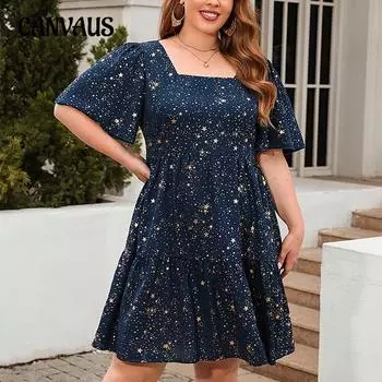 Летнее женское платье больших размеров с принтом, повседневное свободное платье, коктейльное вечернее элегантное платье XL чёрный