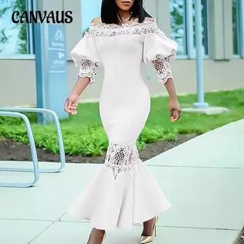 Летнее женское платье больших размеров с одним вырезом, кружевное, темпераментное, с рыбьим хвостом, платья, платья