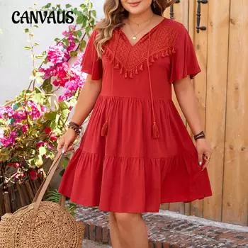 Летнее женское платье больших размеров с v-образным вырезом и короткими рукавами, повседневные платья в этническом стиле с тонким подолом и тортом
