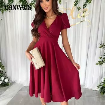Летнее женское платье больших размеров, сплошное цветное платье с v-образным вырезом и объемными рукавами на талии, большие распашные платья S бордовый
