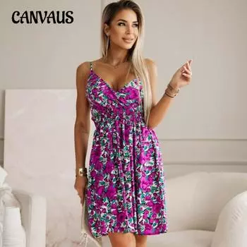 Летнее женское платье больших размеров, модное платье с бретелькой на шее с цветочным принтом, платья с талией S зелёный