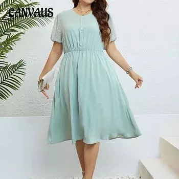 Летнее женское платье больших размеров с круглым вырезом и рукавами-фонариками на талии, тонкие платья 2XL зелёный